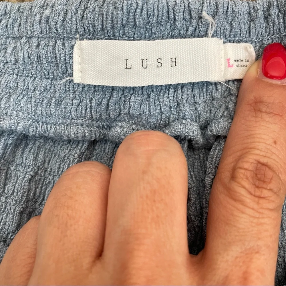 Lush Light Blue High Rise Ruffle Hem Pull On Short - Picture 3 of 6
